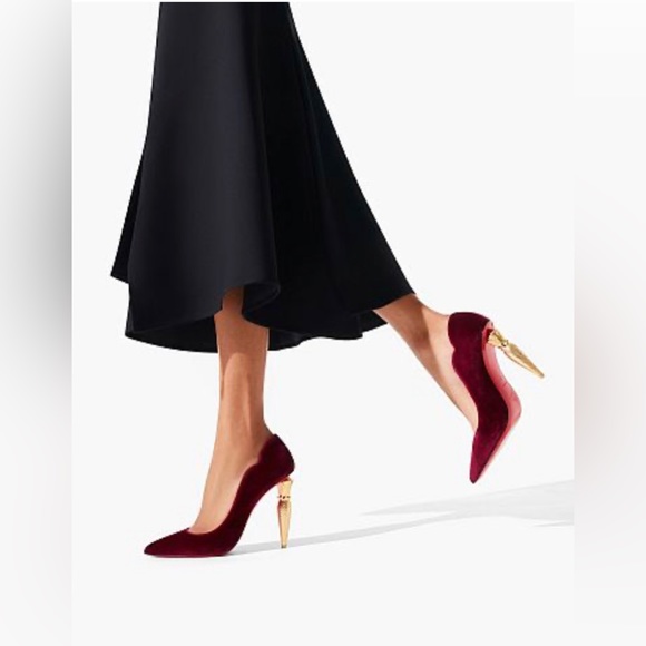 Christian Louboutin Lipchick Pump 100MM Bordeaux Velour Leather 100MM 38.5/8.5 - Picture 15 of 17
